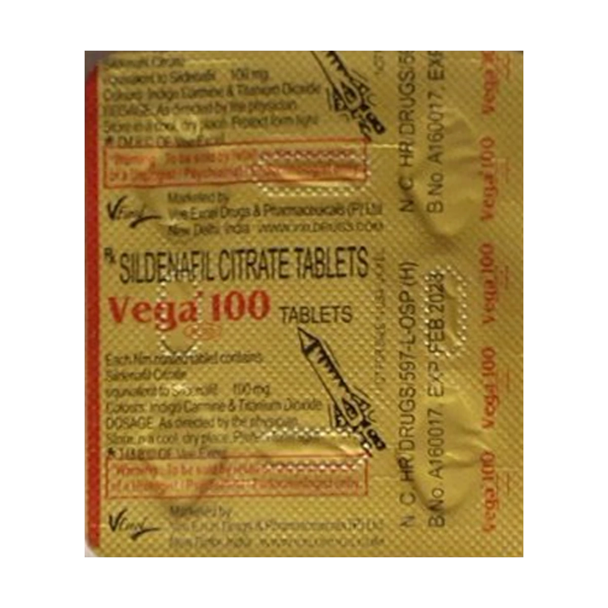 Vega 100 Tablets – Sildenafil Citrate 100mg | 1 Pack of 4 Tablets